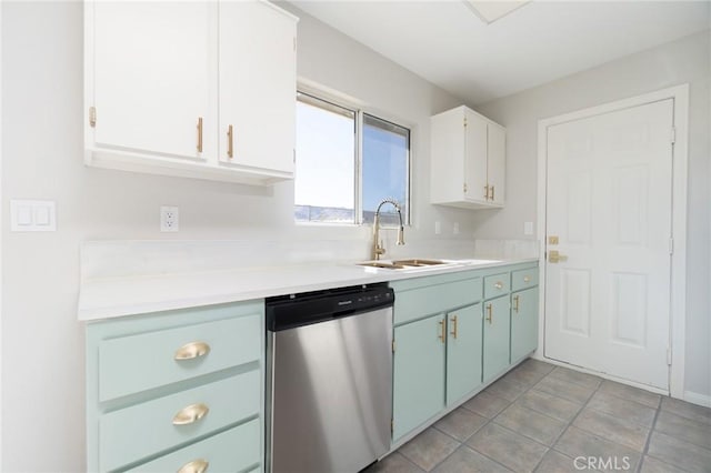 kitchen featuring dishwasher, white cabinets, and sink