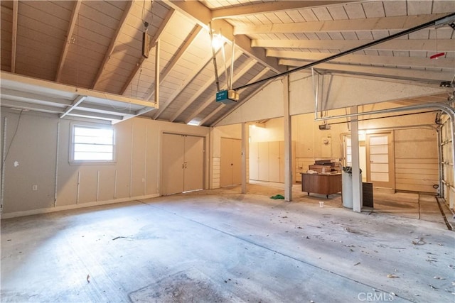 garage featuring wood ceiling