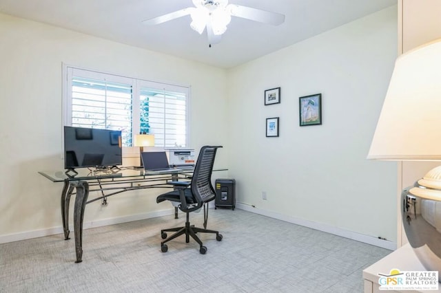 office space with ceiling fan