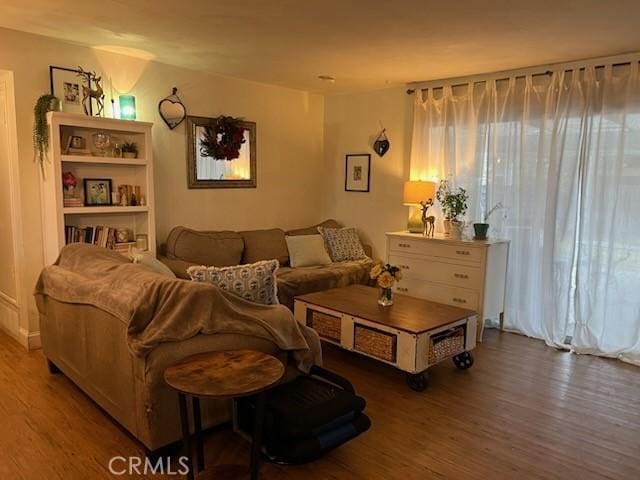 living room with dark hardwood / wood-style floors