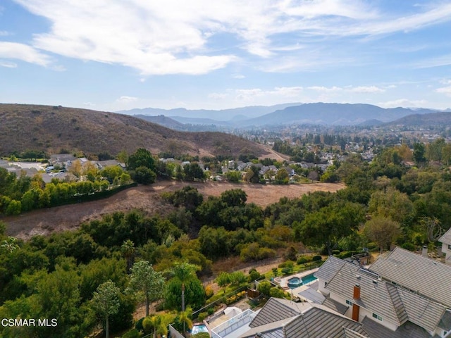 drone / aerial view with a mountain view