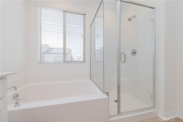 bathroom with plus walk in shower