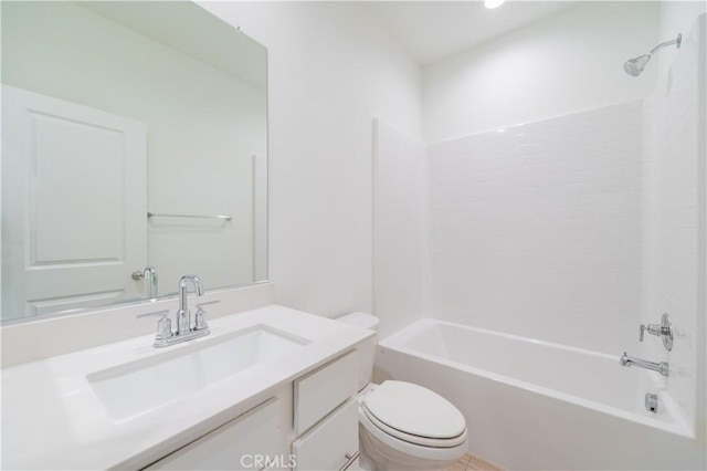 full bathroom with toilet, vanity, and shower / bathtub combination