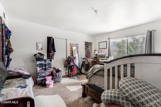 carpeted bedroom featuring a closet