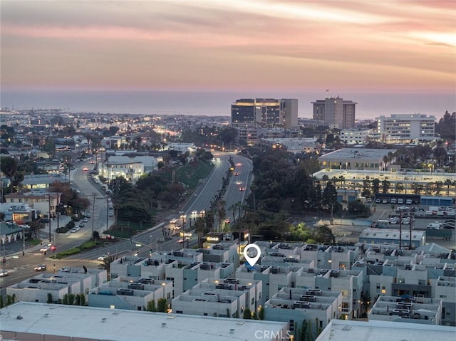 view of aerial view at dusk