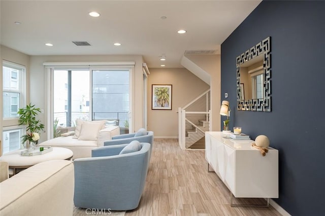 living room featuring light wood-type flooring