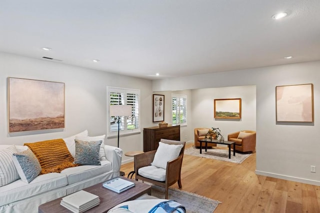 living room with light wood-type flooring