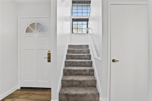 staircase featuring hardwood / wood-style flooring