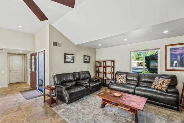 living room with lofted ceiling