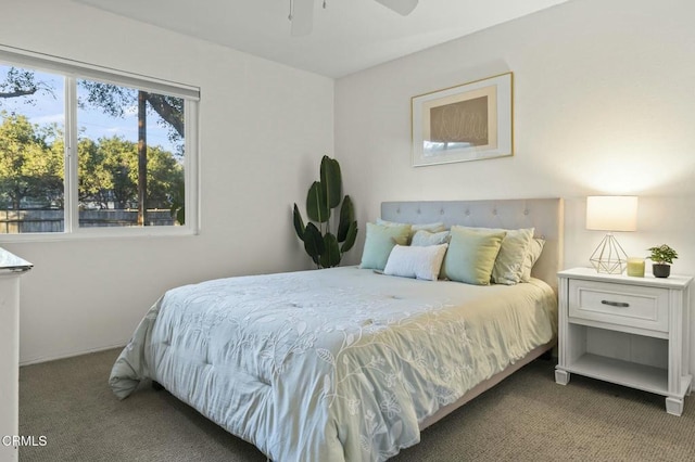 bedroom featuring ceiling fan and carpet flooring