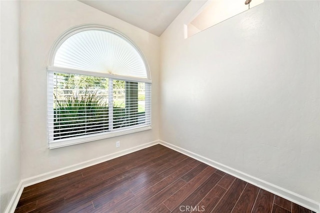 spare room with lofted ceiling and hardwood / wood-style floors