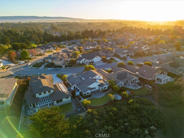 view of aerial view at dusk