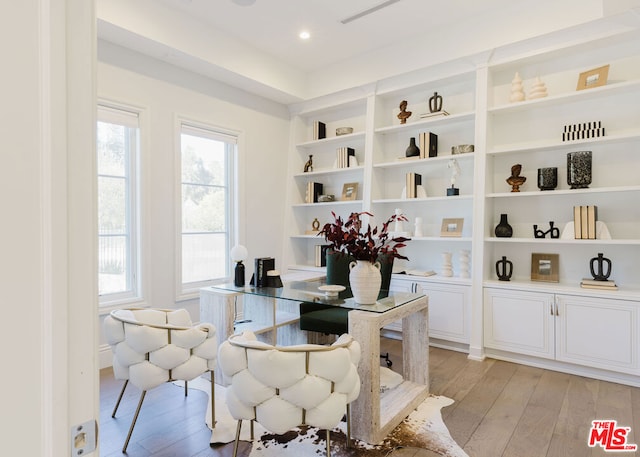 home office with light wood-type flooring