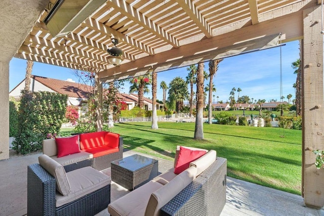 view of patio featuring an outdoor hangout area and a pergola