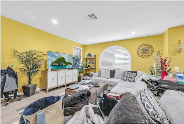 living room with light wood-type flooring