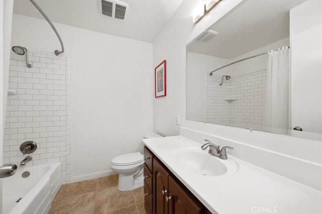 full bathroom featuring toilet, vanity, and shower / tub combo