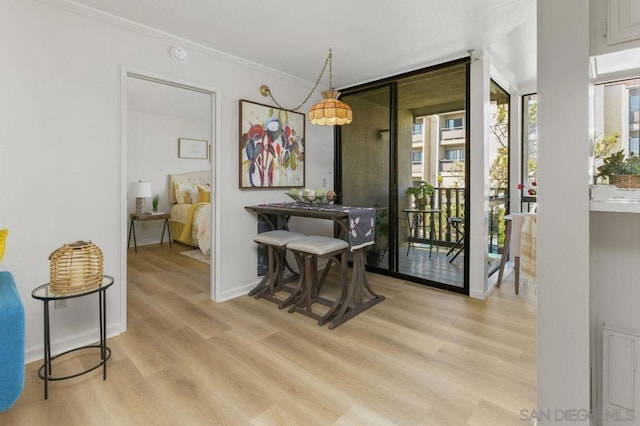 dining room with light hardwood / wood-style flooring and expansive windows