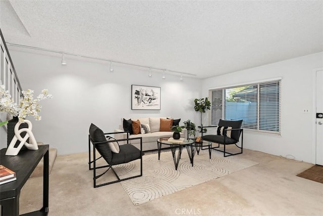 living room featuring a textured ceiling