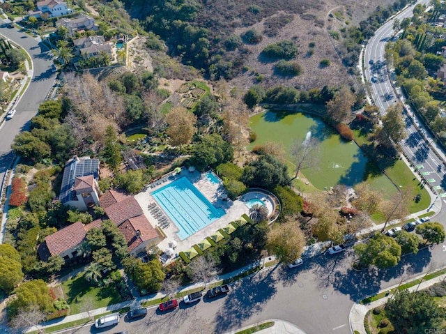 bird's eye view featuring a water view