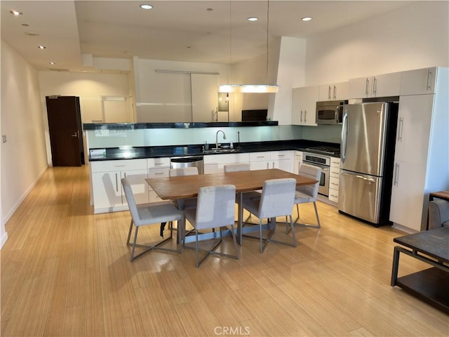 kitchen featuring appliances with stainless steel finishes, light hardwood / wood-style flooring, and sink