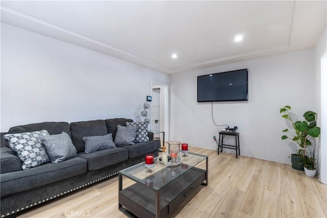 living room with light hardwood / wood-style flooring