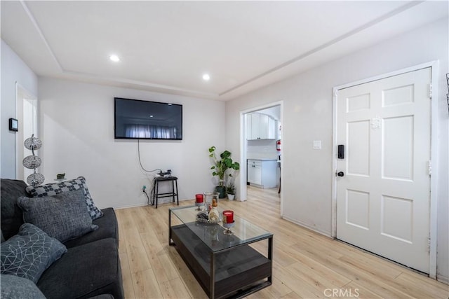 living room with light hardwood / wood-style flooring