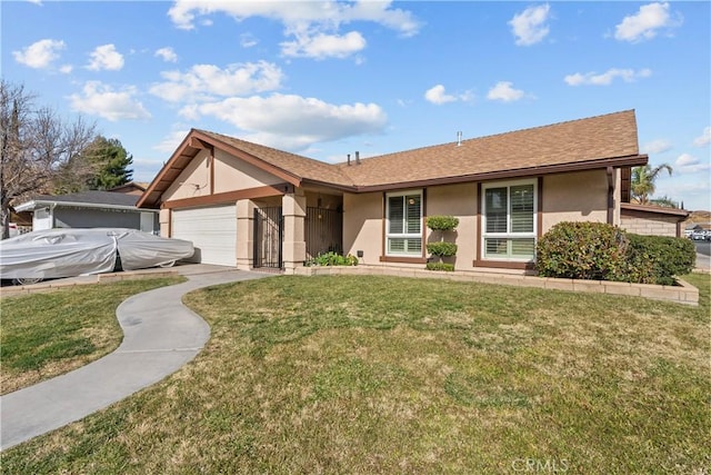 ranch-style house with a front lawn and a garage