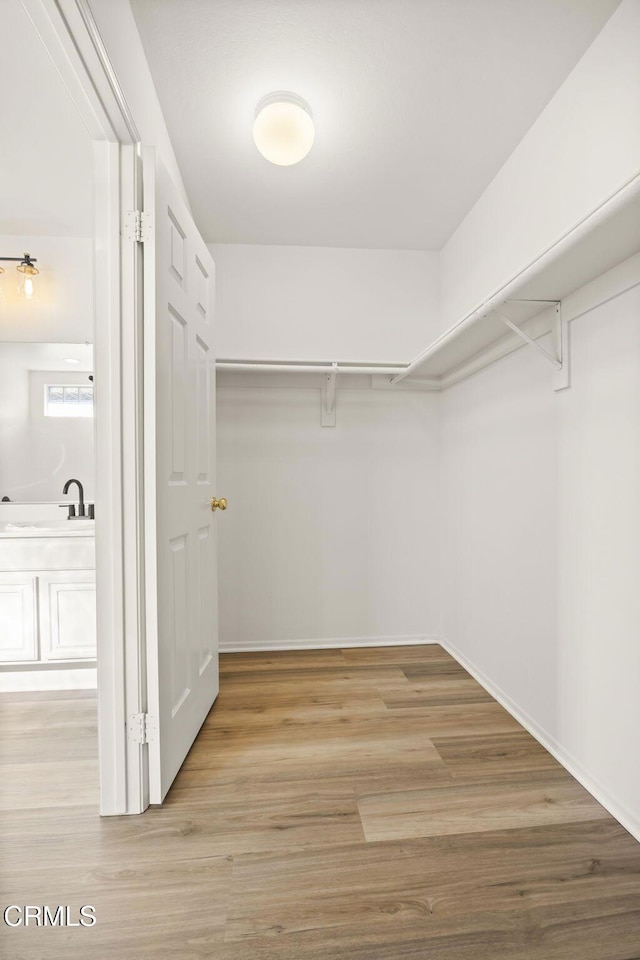 walk in closet featuring light hardwood / wood-style flooring