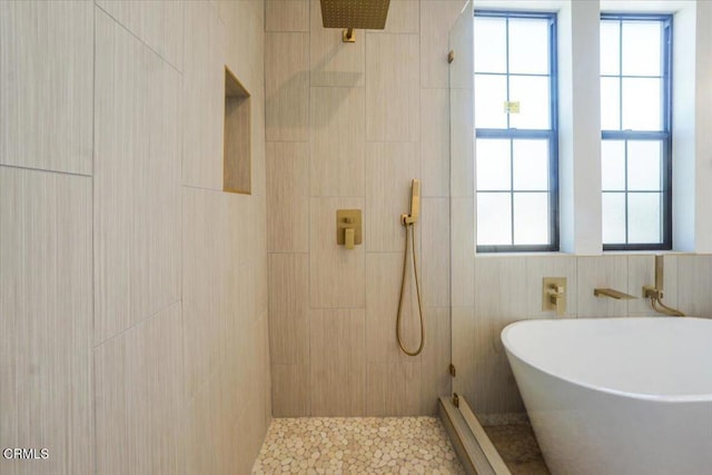 bathroom with plus walk in shower