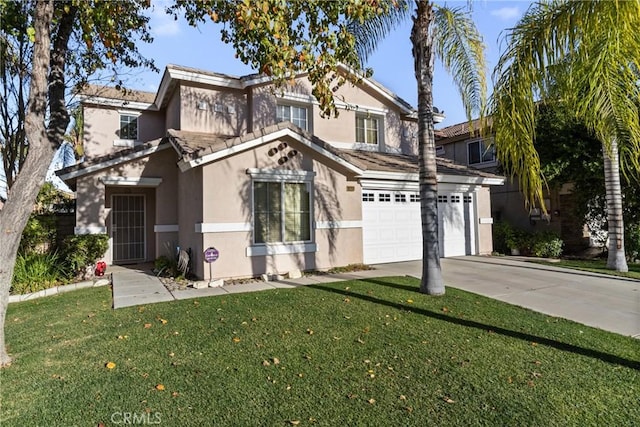 view of front facade featuring a front yard and a garage