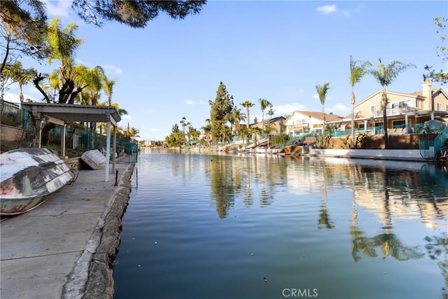 view of dock with a water view