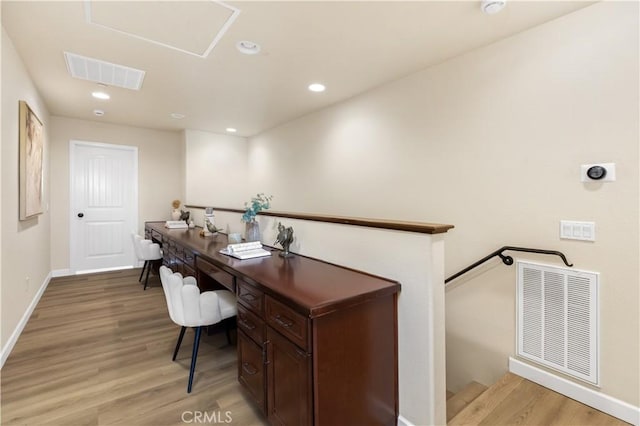 office area featuring light hardwood / wood-style flooring