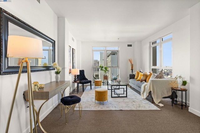 carpeted living room featuring a healthy amount of sunlight