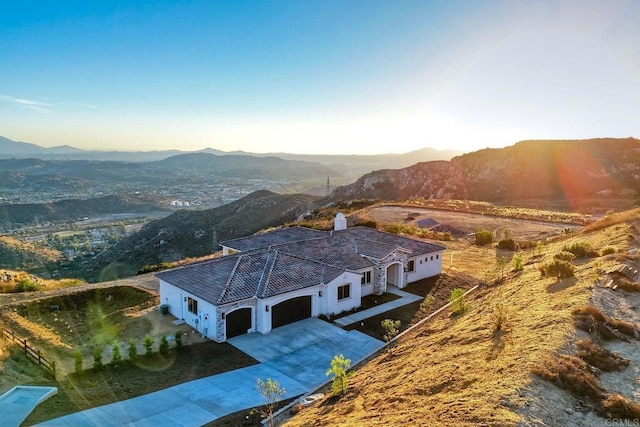 drone / aerial view with a mountain view