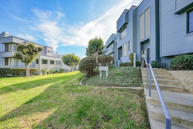 view of community featuring a residential view and a lawn