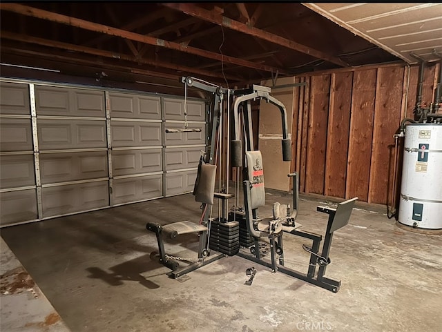 exercise area featuring water heater