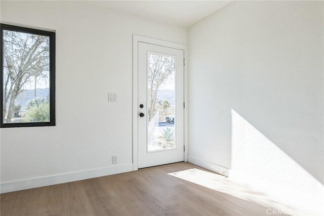 doorway to outside with light hardwood / wood-style floors