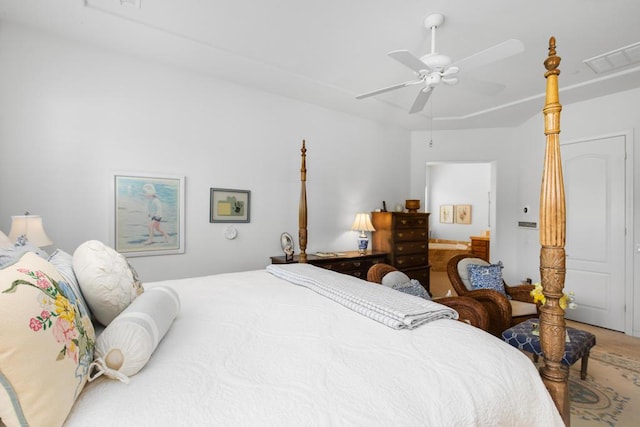 bedroom with ceiling fan and wood-type flooring