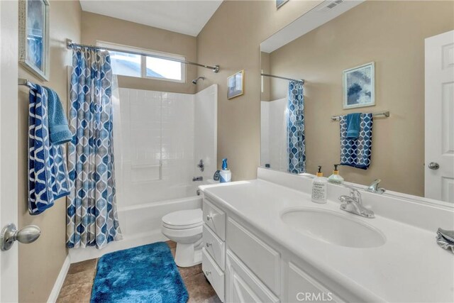 44620 Painted Desert St, Lancaster, CA 93536 - bathroom with vanity, shower / bath combo, tile patterned floors, toilet, and visible vents