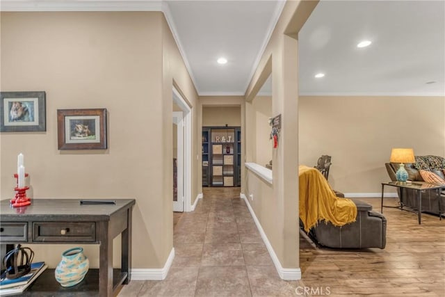 44620 Painted Desert St, Lancaster, CA 93536 - hall featuring recessed lighting, light wood finished floors, baseboards, and crown molding