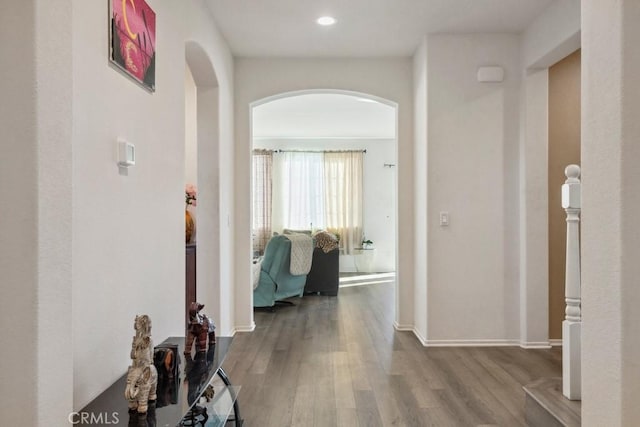 hallway with wood-type flooring