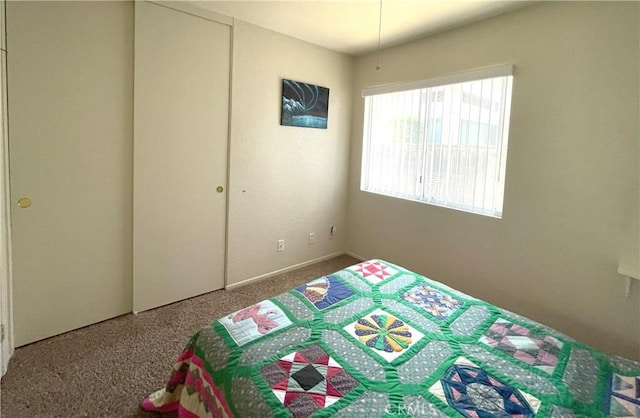 carpeted bedroom with a closet