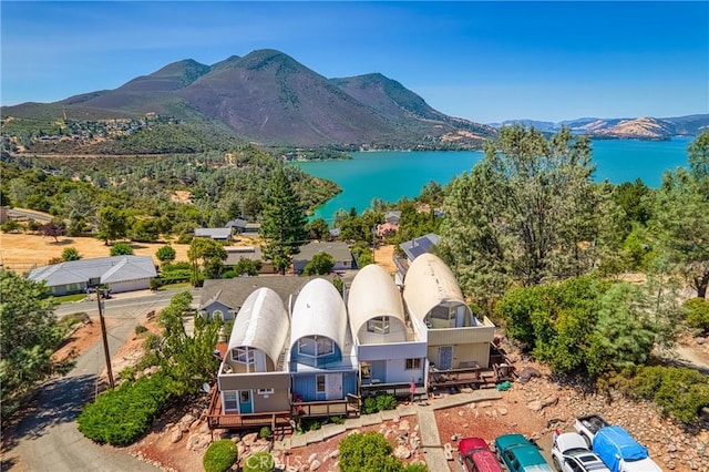 aerial view with a water and mountain view