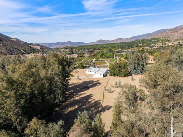 drone / aerial view featuring a mountain view