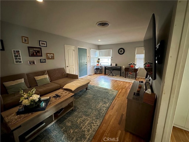 living room with hardwood / wood-style floors