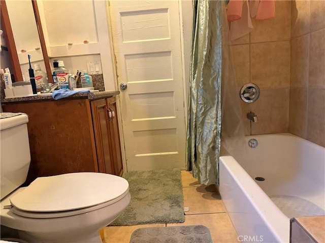 full bathroom featuring toilet, tile patterned flooring, shower / tub combo, and vanity