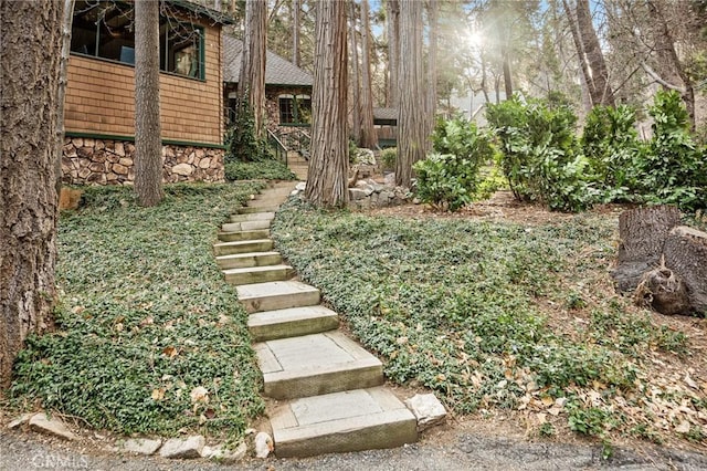 801 Kuffel Canyon Rd, Lake Arrowhead, CA 92385 - view of yard featuring stairs