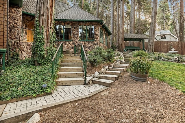 801 Kuffel Canyon Rd, Lake Arrowhead, CA 92385 - view of yard with stairs