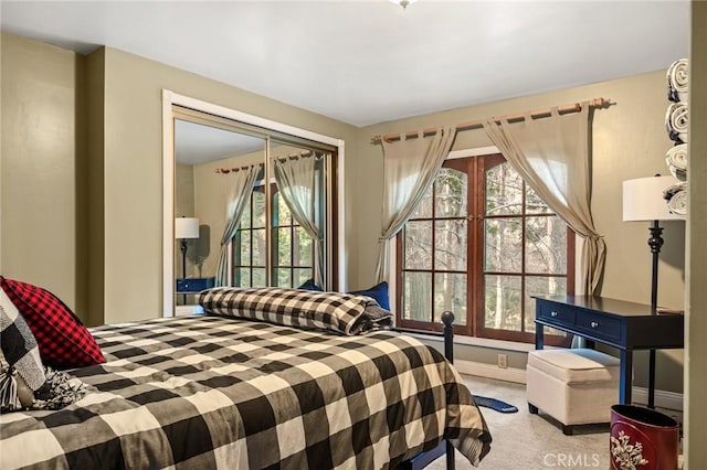 carpeted bedroom featuring a closet