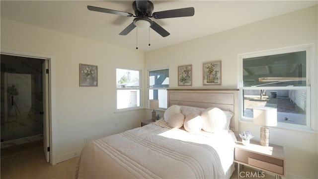 bedroom featuring ceiling fan